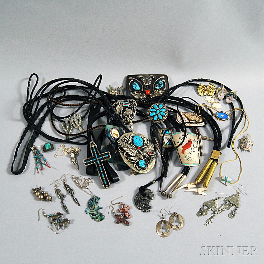 Appraisal: Group of Silver and Stone Southwestern-style Jewelry including bolo ties