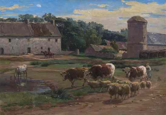 Appraisal: Leon Barillot French - The Barnyard oil on canvas signed