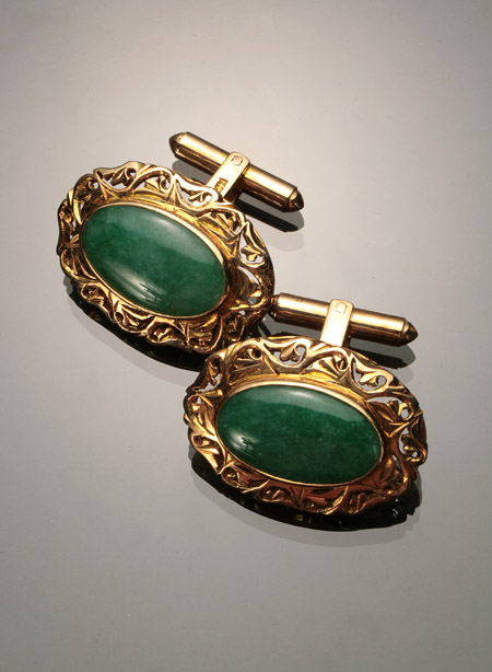 Appraisal: Pair of -Karat Yellow-Gold and Green Jadeite Jade Cuff Links