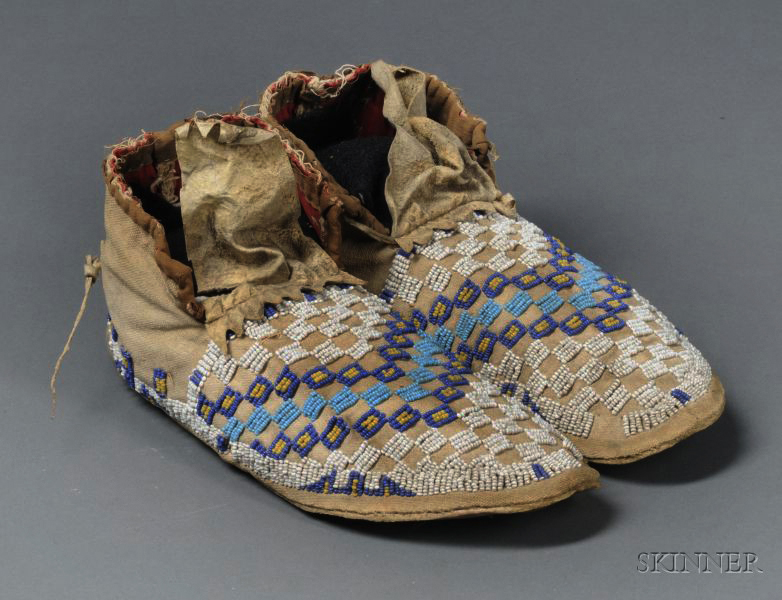 Appraisal: Central Plains Beaded Cloth and Hide Moccasins c last quarter