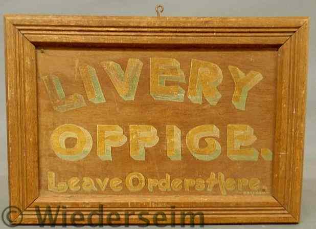 Appraisal: Walnut framed sign Livery Office Leave Orders Here late th