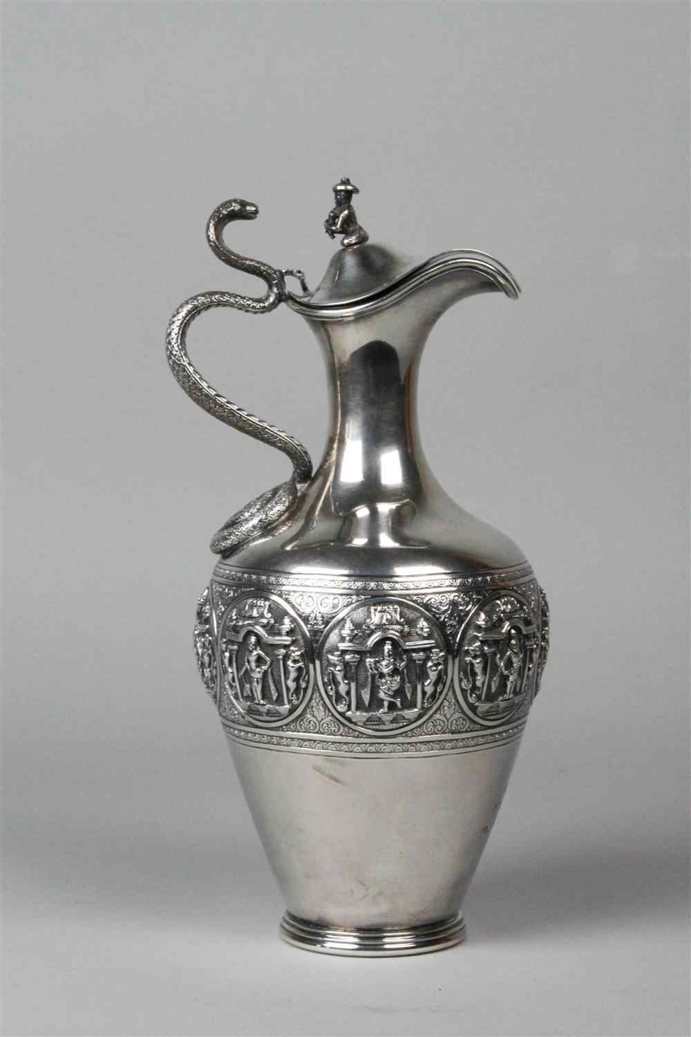 Appraisal: ORR CO MADRAS EXPORT SILVER CLARET JUG in the English