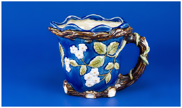 Appraisal: Majolica Single Handled Jug Strawberry Decoration on a Royal Blue