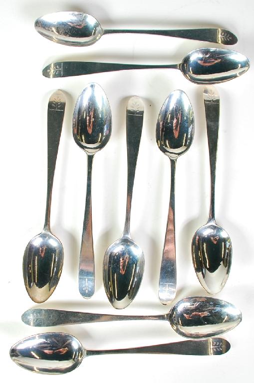 Appraisal: SET OF NINE GEORGE III IRISH SILVER DESSERT SPOONS by