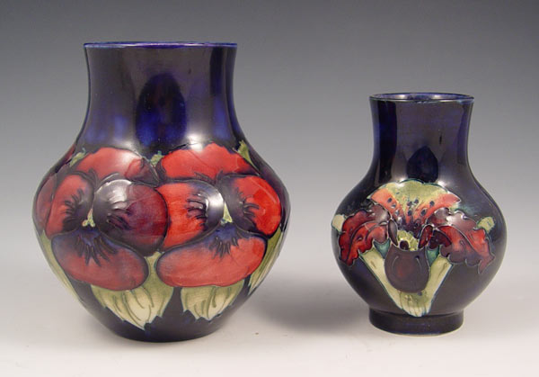 Appraisal: MOORCROFT POTTERY VASES Pansy design impressed ''Moorcroft Made in England''