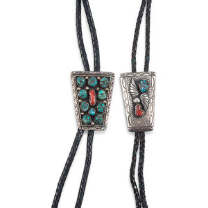 Appraisal: Navajo Silver Turquoise and Coral Bolo Tie third quarter th