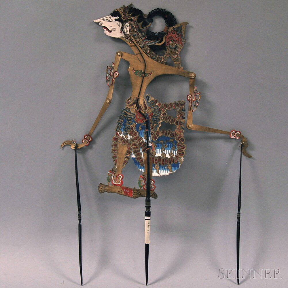 Appraisal: Gilt- and Polychrome-decorated Wayang Puppet of Prince Samba Indonesia probably