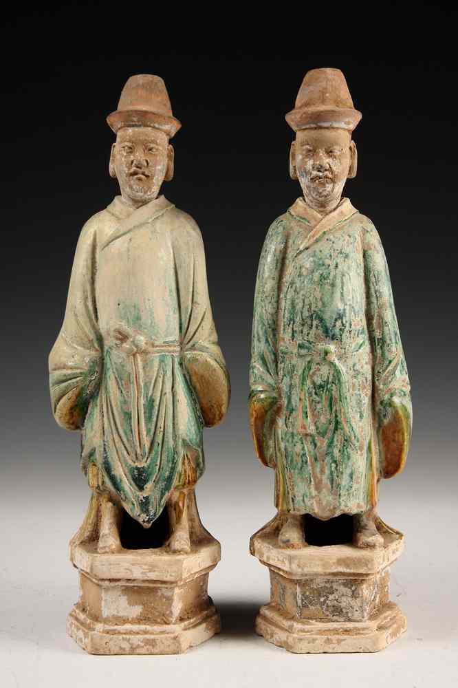 Appraisal: PAIR TANG FIGURES - Pair of Chinese Glazed Figures of