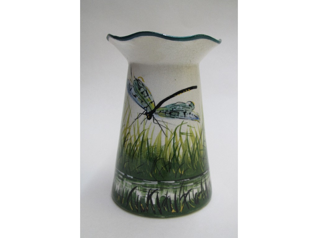 Appraisal: A Wemyss Grosvenor vase painted with dragonflies with frilled rim