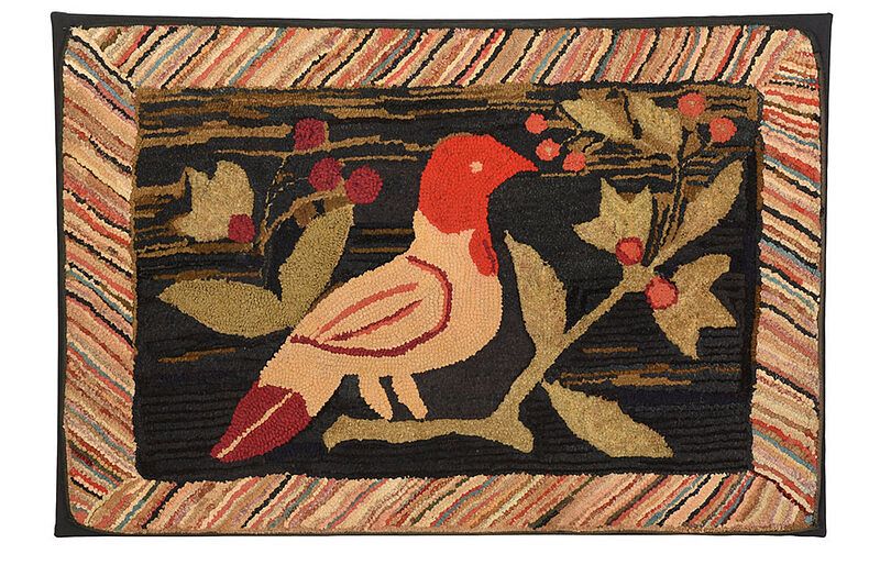 Appraisal: Folk Art Hooked Rug of Perched Bird American early th