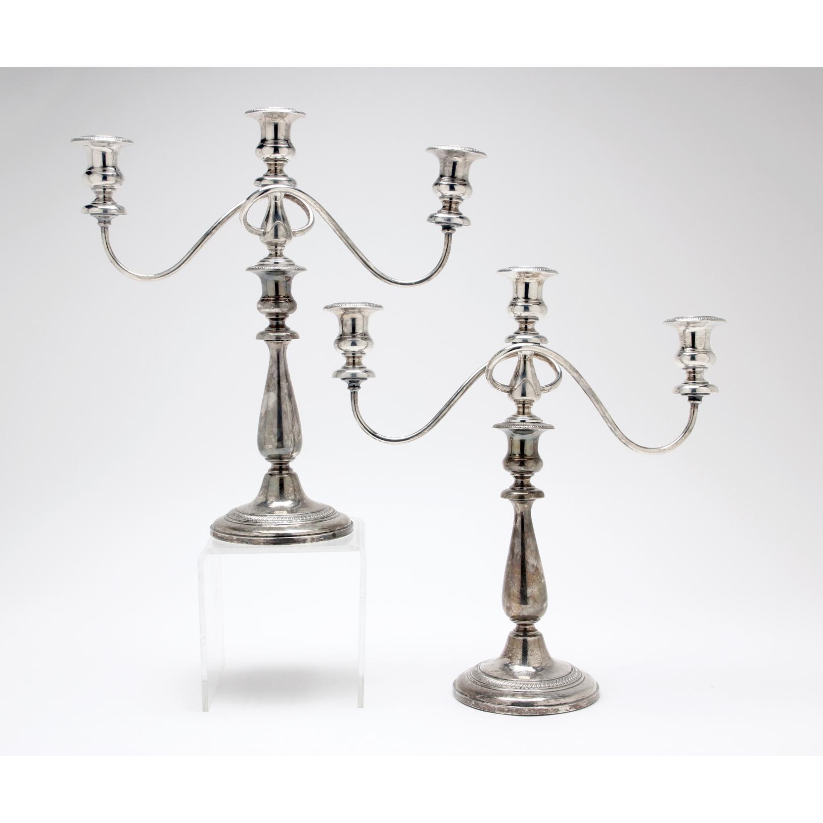 Appraisal: Pair of Sterling Silver Candelabra by Fisher convertible three light