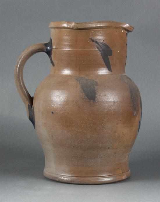 Appraisal: American salt glazed cobalt decorated stoneware batter pitcher mid- th