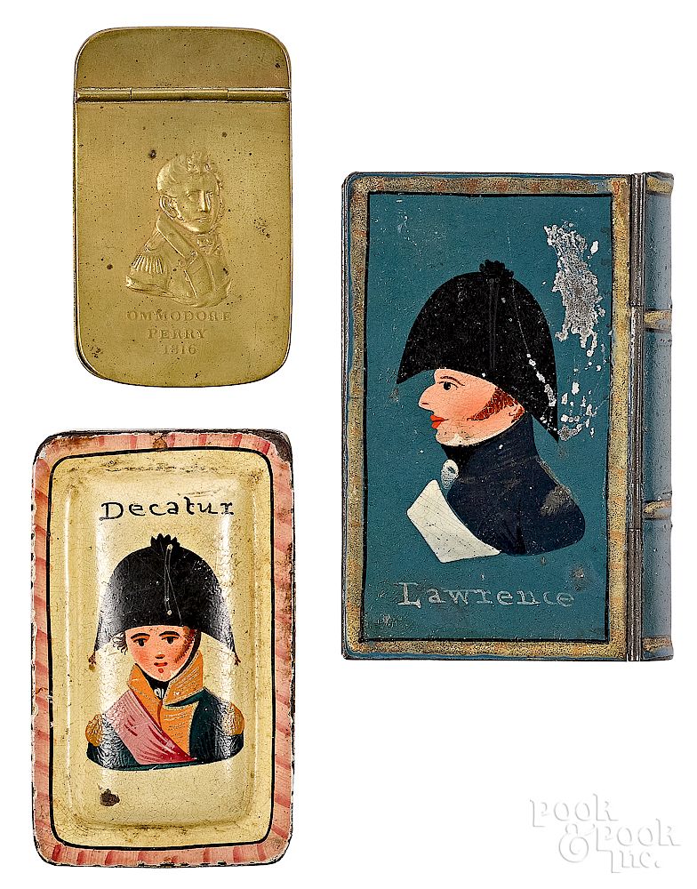 Appraisal: Two painted tin snuff boxes etc Exclusive on Bidsquare Two