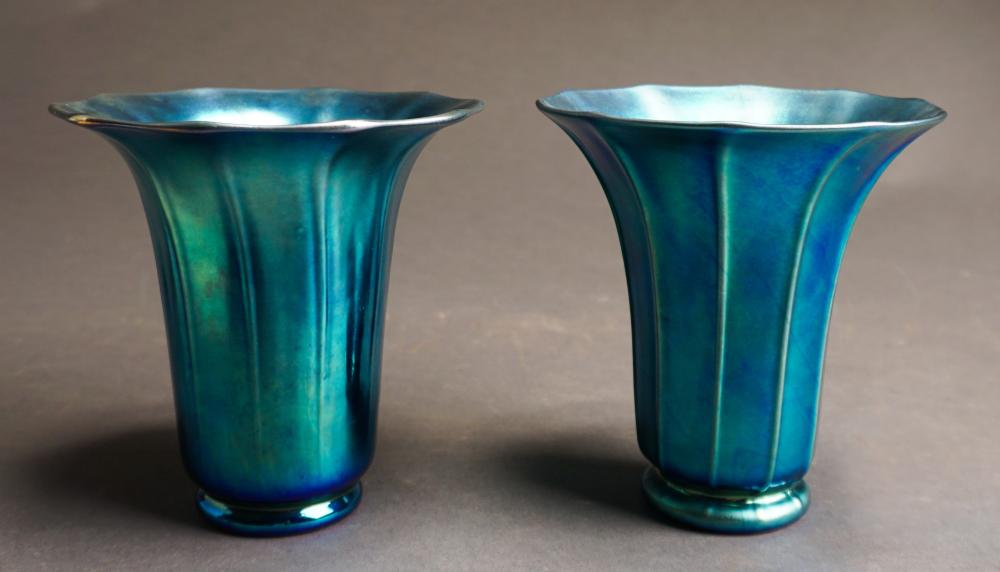 Appraisal: Two Similar Steuben Blue Aurene Glass Flared Rim Vases H