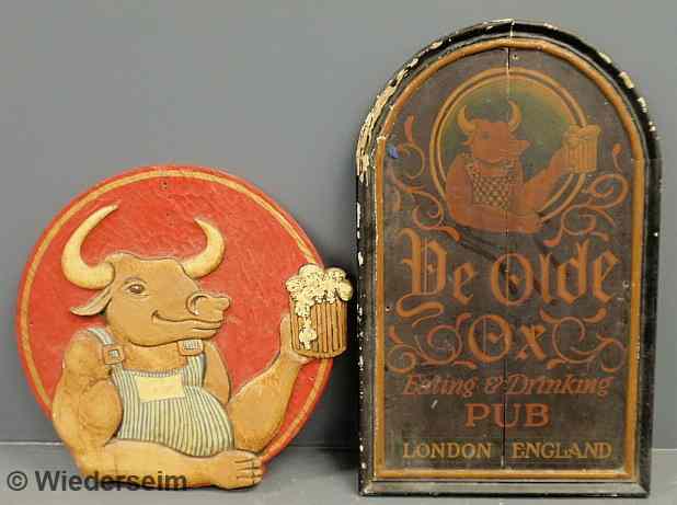 Appraisal: Painted tavern sign Ye Olde Ox Pub x and a