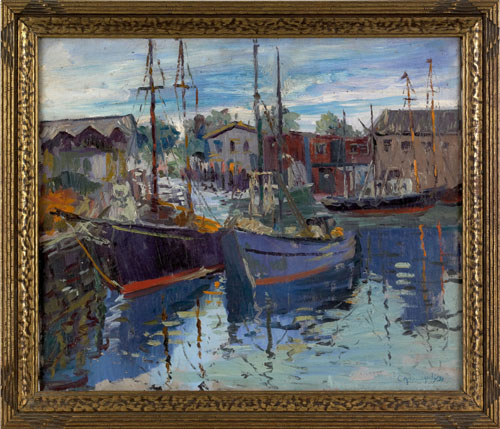 Appraisal: Cesare A Ricciardi American - oil on canvas harbor scene