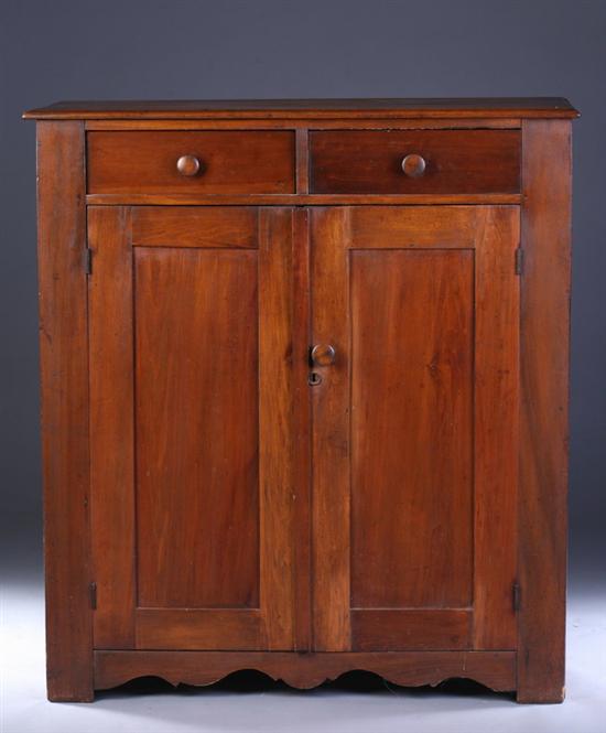 Appraisal: AMERICAN WALNUT COUNTRY JELLY CUPBOARD late th century Molded top