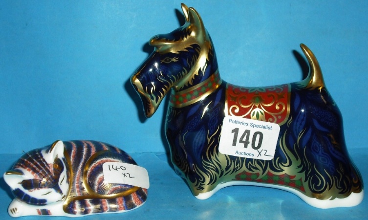 Appraisal: Royal Crown Derby Scottish Terrier And Sleeping Kitten Both Boxed