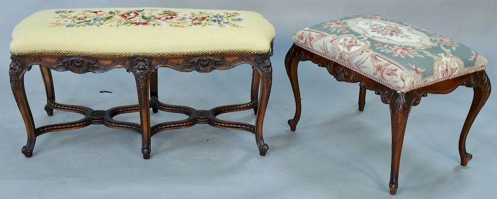 Appraisal: Two Louis XV style benches each with needle point tops