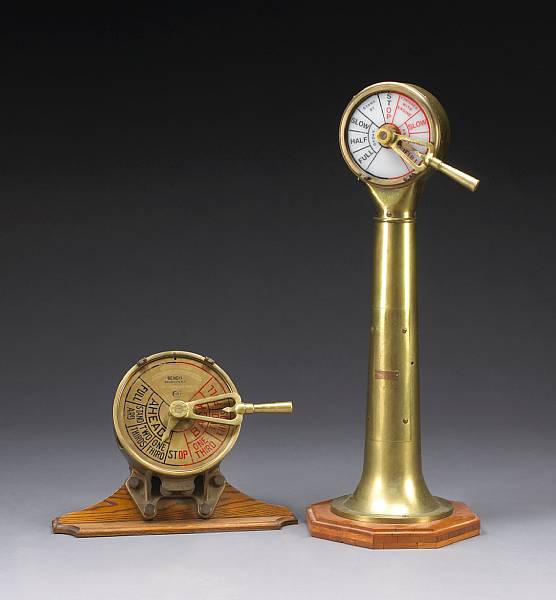 Appraisal: An historic brass ship's compass engine order telegraph and engine