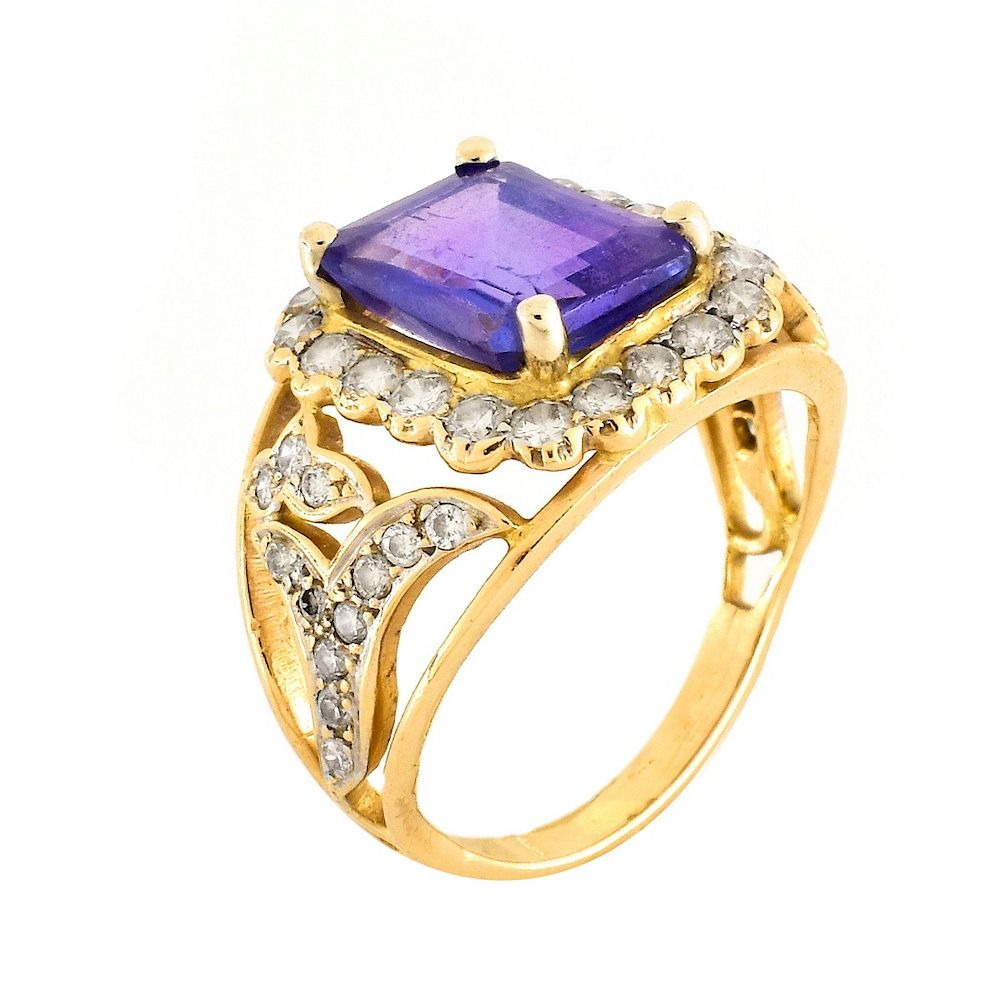 Appraisal: Tanzanite Diamond and K Gold Ring Vintage Emerald Cut Tanzanite