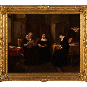 Appraisal: Dutch School th Century Reading The Will oil on canvas