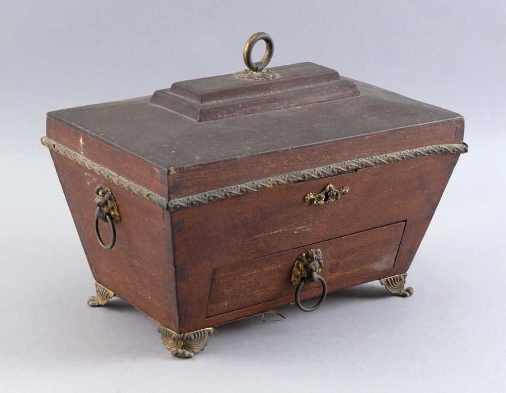 Appraisal: WOOD AND BRASS SEWING BOX TH CENTURY HEIGHT WIDTH DEPTH