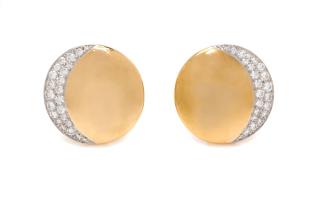 Appraisal: A Pair of Karat Yellow Gold Platinum and Diamond Earclips