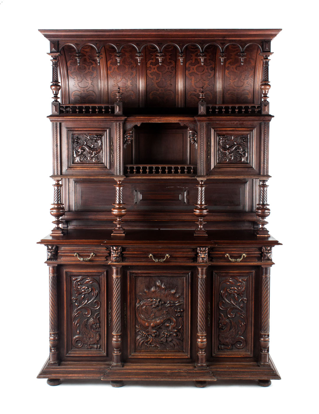 Appraisal: Renaissance Revival walnut buffet a deux corps Belgian late th