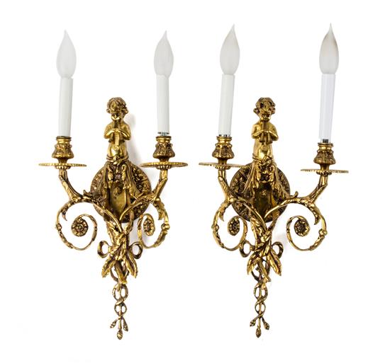 Appraisal: Sale Lot A Pair of Neoclassical Brass Two-Light Figural Sconces