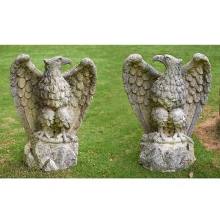 Appraisal: Pair antique cast stone eagles Pair antique cast stone eagles