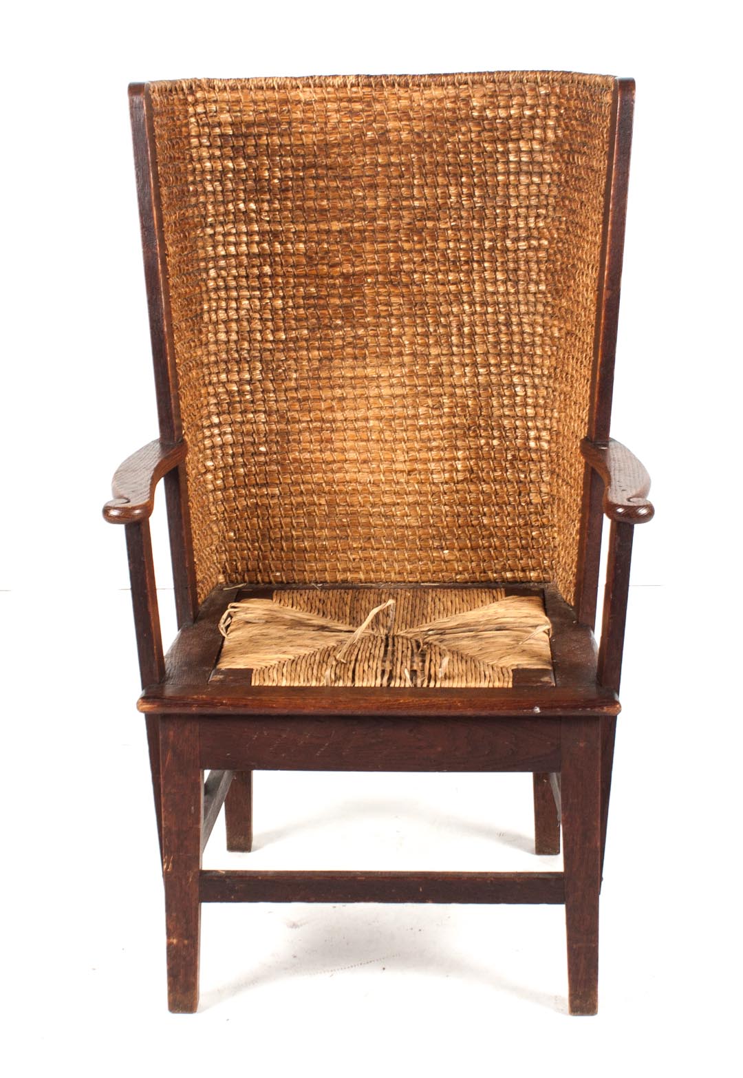 Appraisal: Scottish oak Orkney chair th century woven rush-back and removable