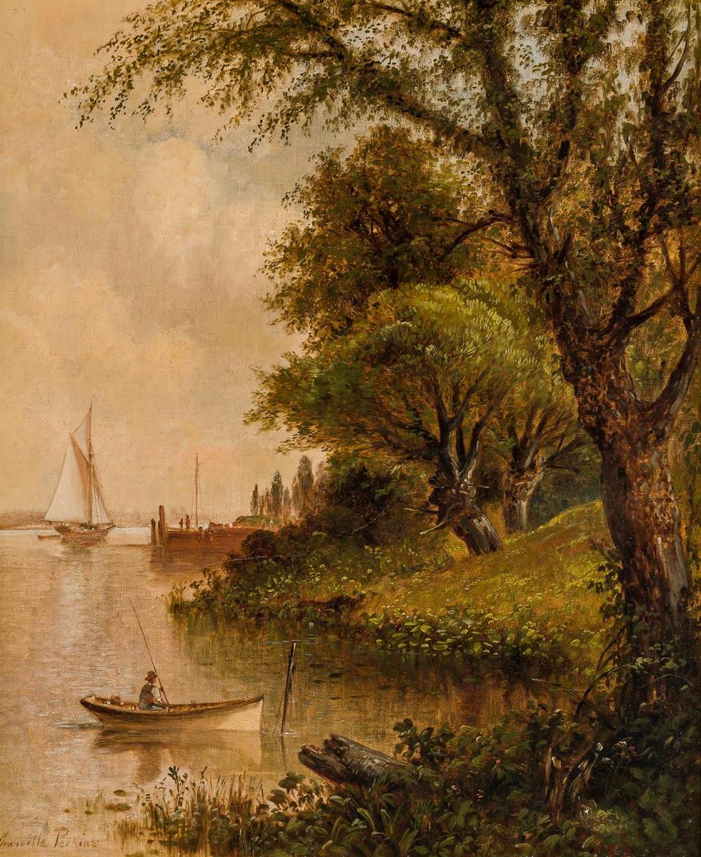 Appraisal: GRANVILLE PERKINS American - Fishing Along the Treelined Shore oil