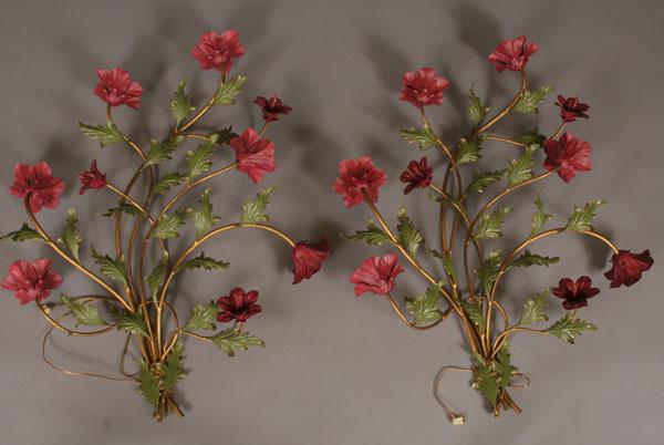 Appraisal: A large pair of painted floral metal light sconces H