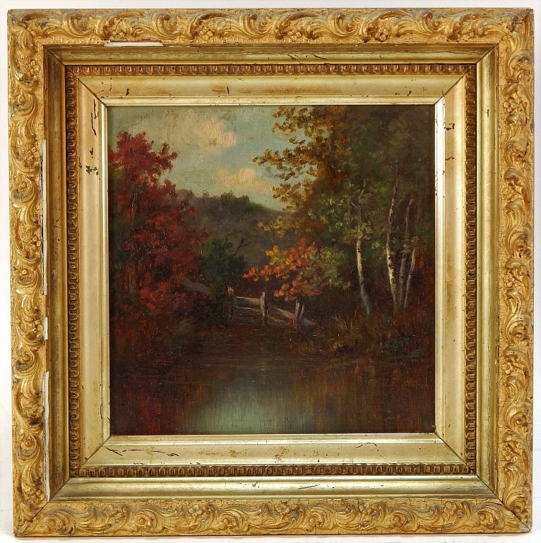 Appraisal: C American Miniature Autumnal Landscape Painting United States th Century