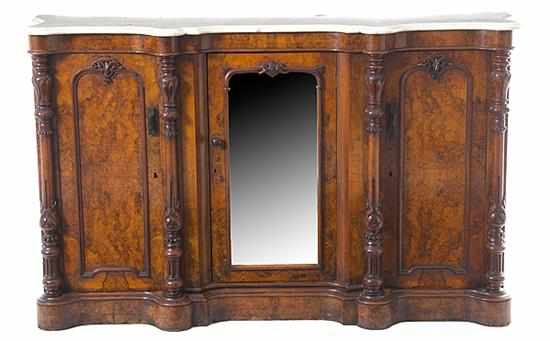 Appraisal: Victorian burl walnut marbletop server late th century shaped white