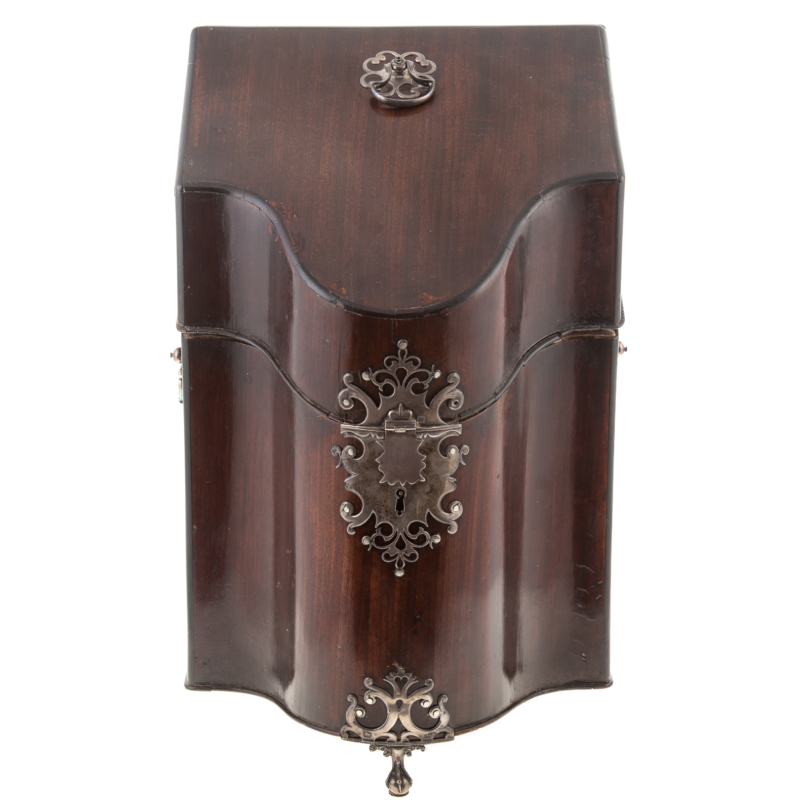 Appraisal: FEDERAL MAHOGANY SHAPED KNIFE BOX Circa - having English silver