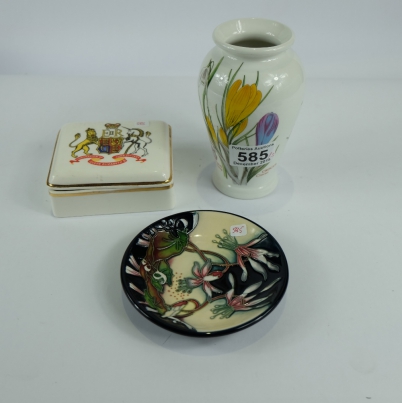 Appraisal: Moorcroft vase in Snowdrop on black ground pin dish red