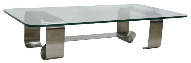 Appraisal: French modern glass-top steel coffee table in the manner of