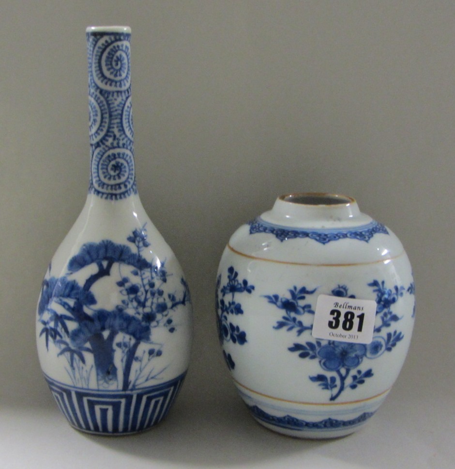 Appraisal: A Chinese blue and white ovoid jar Kangxi painted with