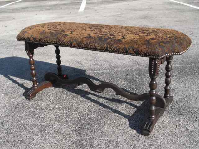 Appraisal: William and Mary style tapestry bench Wooden legs with stretcher