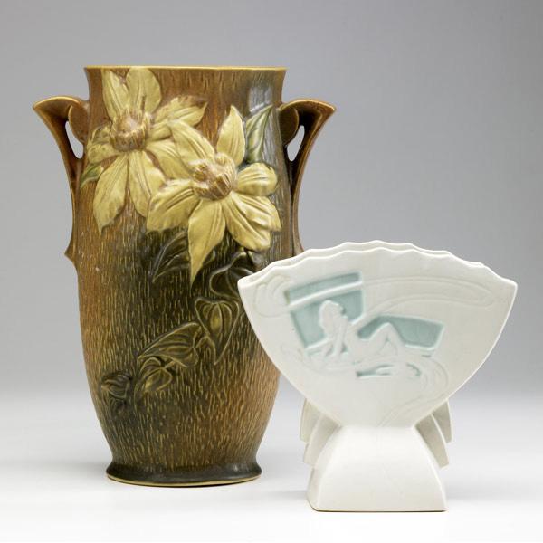 Appraisal: ROSEVILLE Brown Clematis vase - and white Silhouette Nude -