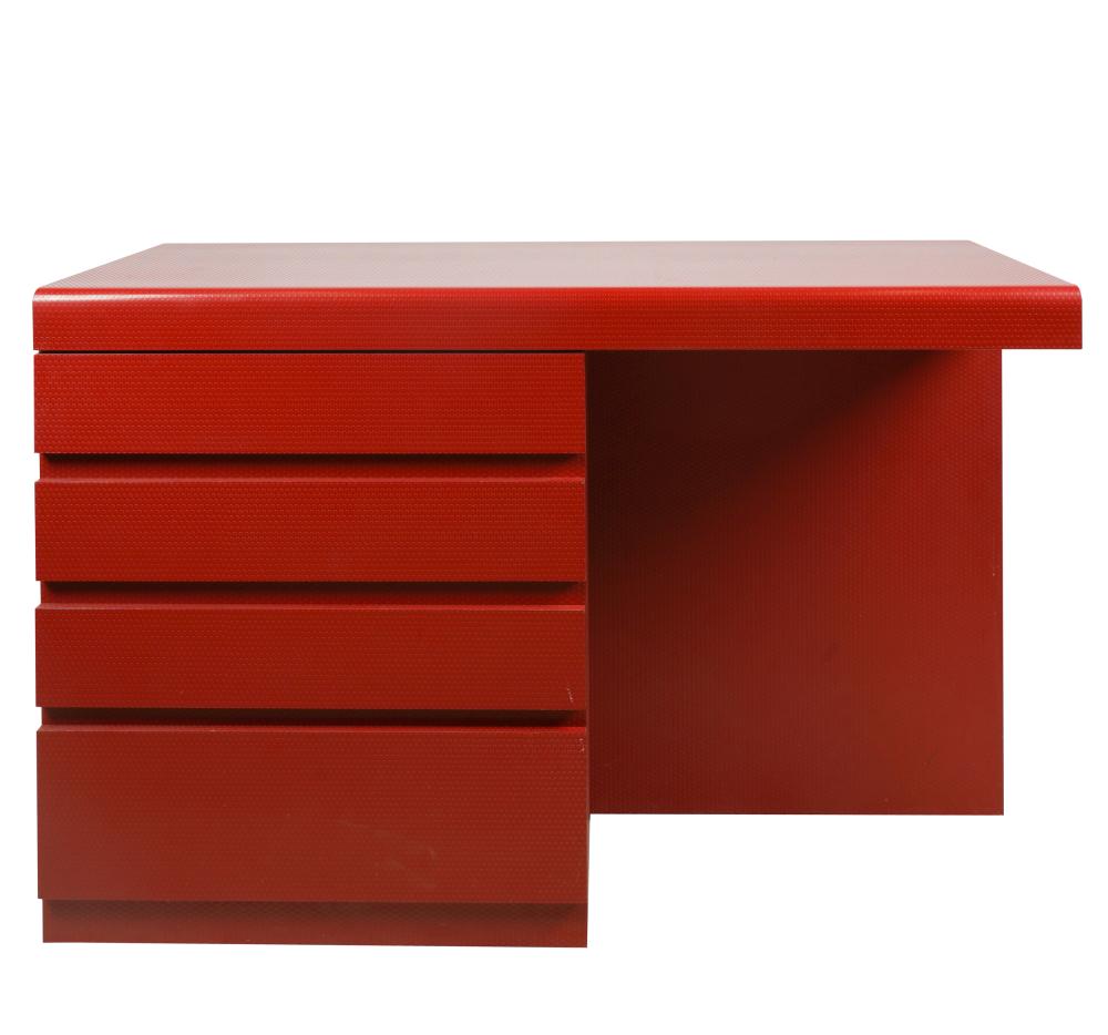 Appraisal: MODERNIST RED 'LEGO' DESKunsigned with a single bank of four