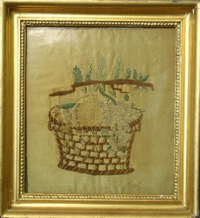 Appraisal: - English silkwork of a basket of fruit late th