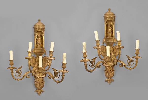 Appraisal: A pair of Louis XVI style gilt bronze five light