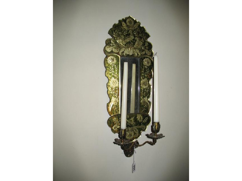 Appraisal: A PAIR OF GEORGE I STYLE VERRE EGLOMISE WALL SCONCES