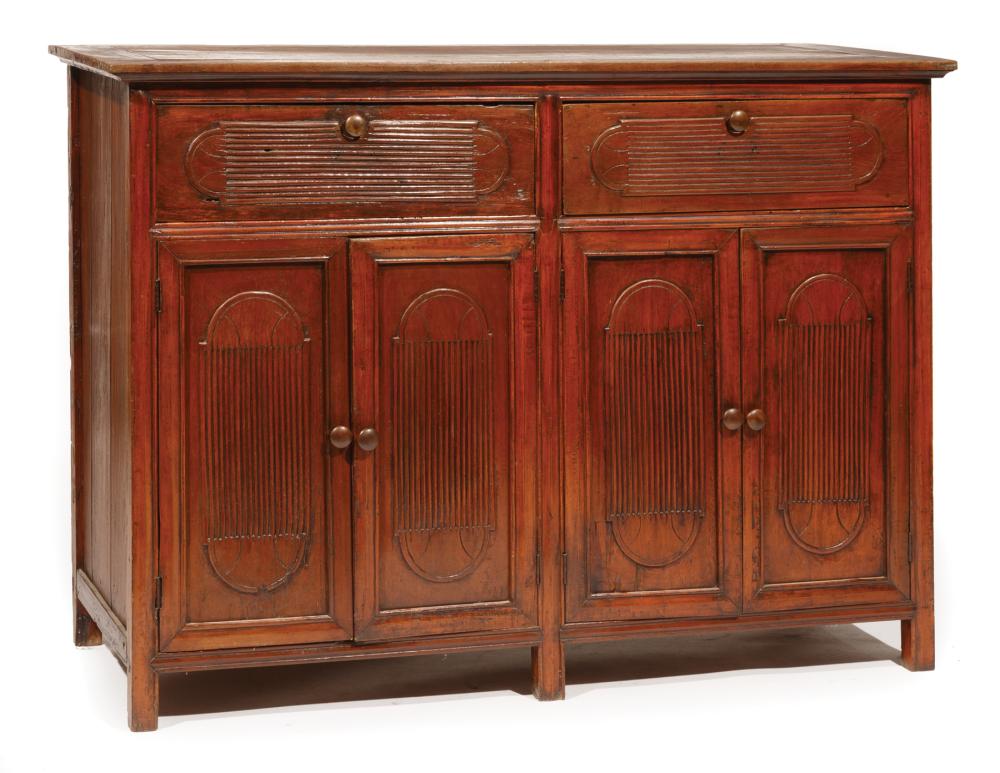 Appraisal: Philippine Carved Mahogany Cabinet two drawers over four doors shelf