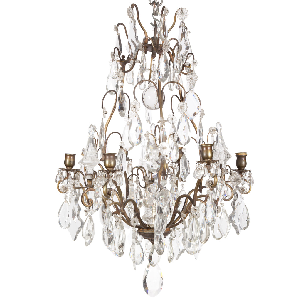 Appraisal: Louis XV Style Gilt-Bronze Six-Light Chandelier The prism hung canopy