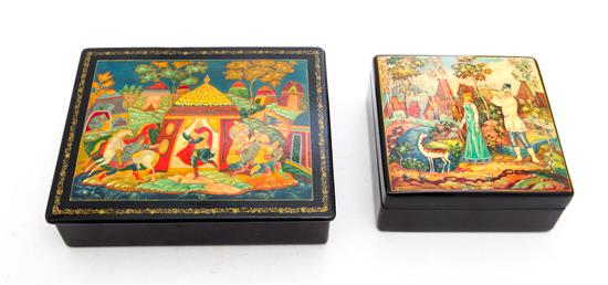 Appraisal: Sale Lot Two Mstera Russian Lacquer Boxes one titled Tent