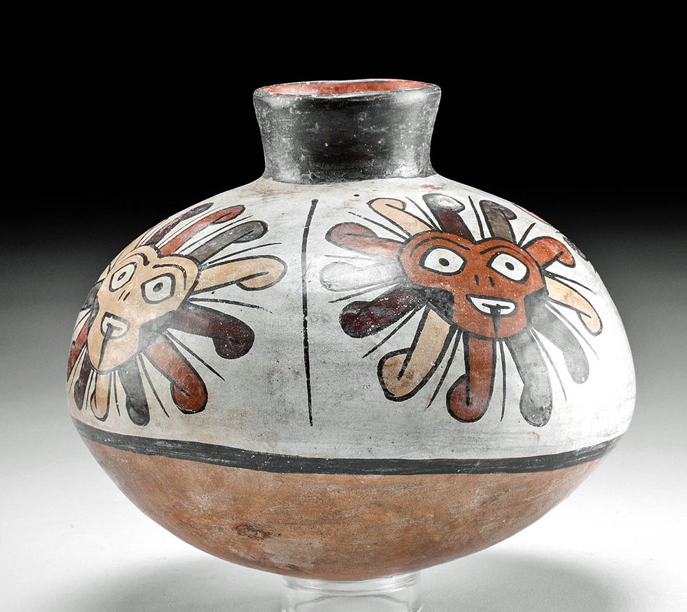 Appraisal: Nazca Polychrome Jar w Abstract Faces ex-Museum Pre-Columbian South Coast